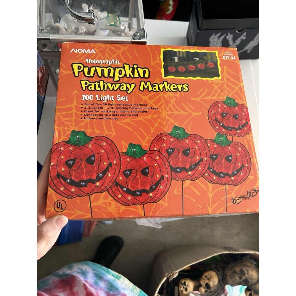 Noma Holographic Pumpkin Halloween Pathway Marker Decoration Set Of 5 w/ Stakes